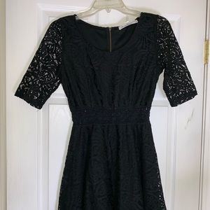 Lacey Quarter Sleeve Black Dress